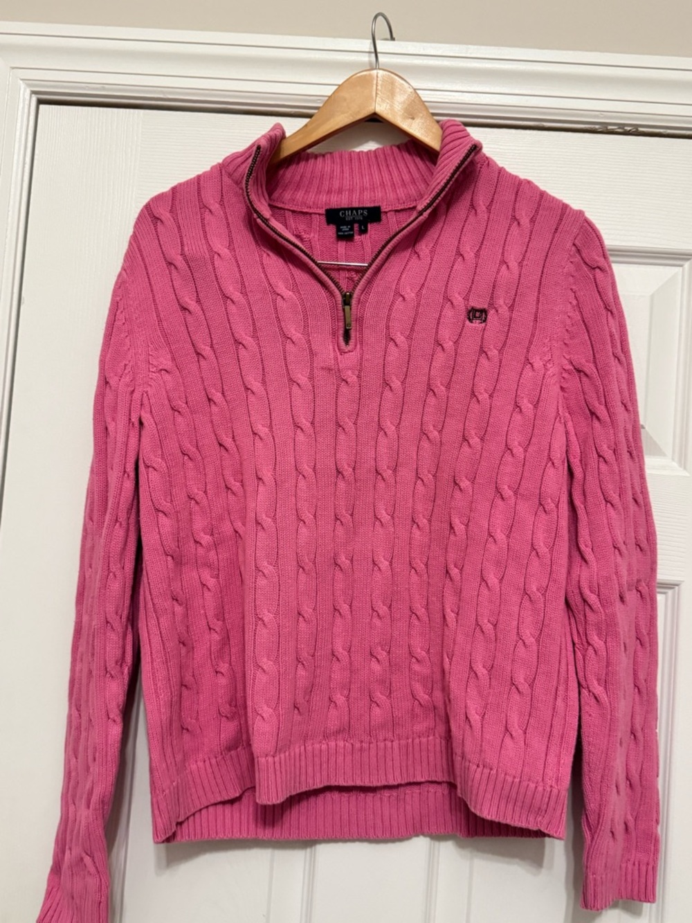 Chaps Women's Sweater Large Pink Cable 1/4 Zip Long Sleeve